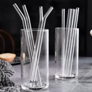 Clear Glass Straws – Reusable 200mm Borosilicate Set with Cleaning Brush