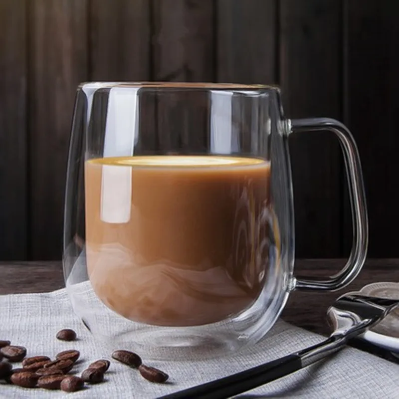 Double Wall Glass Mug – Heat-Resistant Borosilicate Cup with Handle