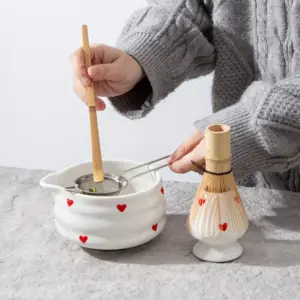 Heart-Shaped Matcha Bowl & Whisk Set – Japanese Ceramic Tea Kit